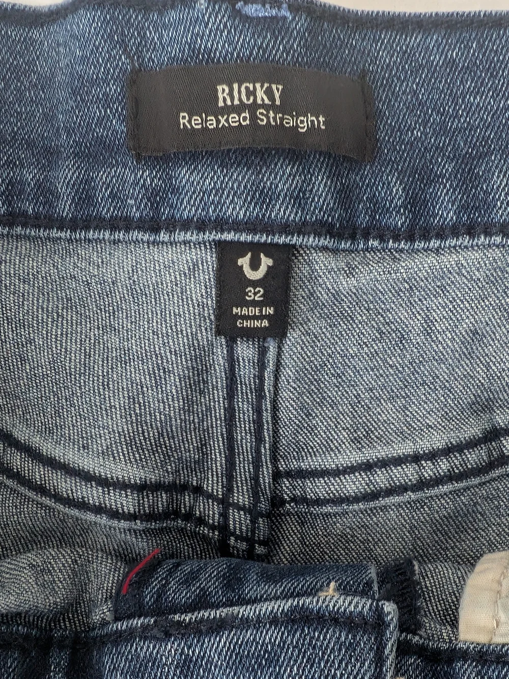 True Religion Ricky Relaxed Straight Denim Shorts Mens 32 Blue Stretch Raw Hem